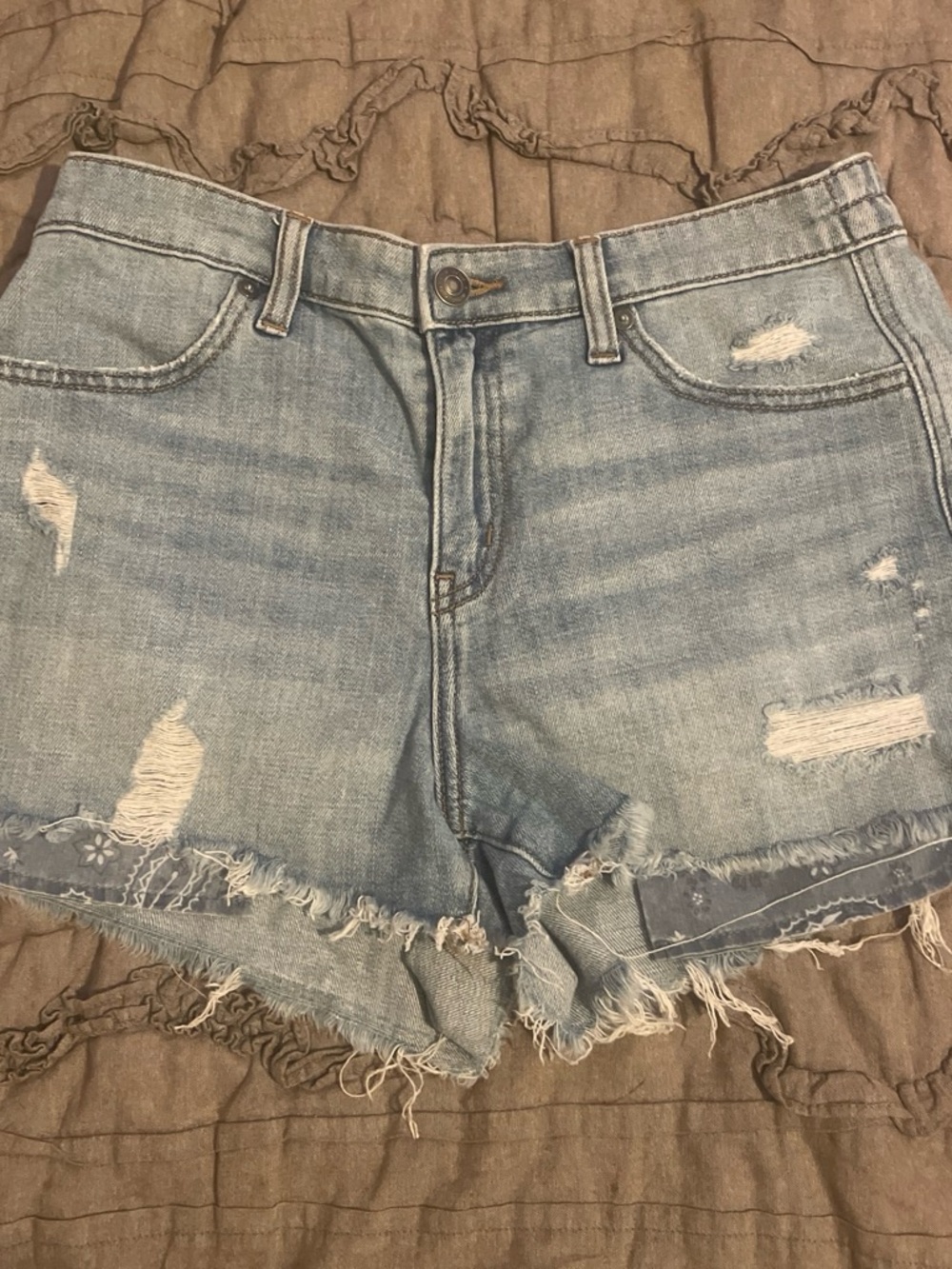 aerie Light Blue Distressed Denim Cutoff Shorts